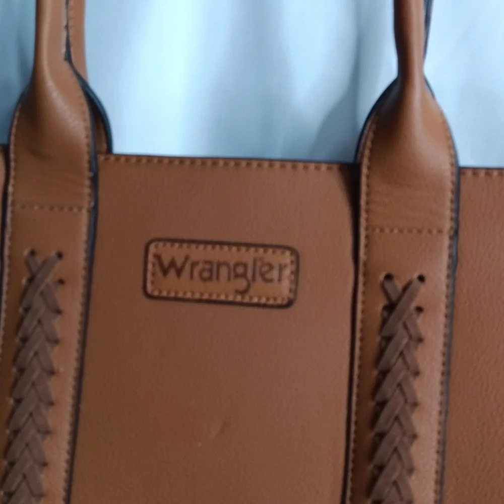 Wrangler Brown Faux Leather Western Tote Bag Braided Zipper Shoulder Bag s9